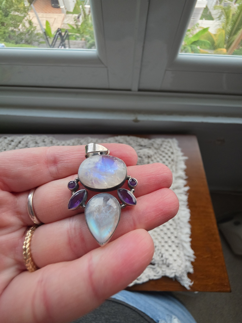 Moonstone and Amethyst Silver Pendant